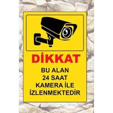 Mey İthalat 24 Saat Kamera ile Izlenmektedir Uyarı Levhası, Pvc, 25X35 Cm, Sarı, Kapı Duvar Ikaz Tabelası