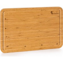 Mey İthalat 3'ü 1 Arada Bambu Kesme Tahtası, Doğrama Tahtası, Kesim Cetveli ve Tepsi, Su Oluklu, Bıçak Dostu, Neme Dayanıklı, 38X25 cm
