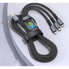 Mey İthalat 3'ü 1 Arada 100W USB Kablosu, Tip-C, iPhone ve Android Cihazlar Için Şeffaf Aydınlıklı, Dayanıklı Naylon Örgü Hızlı Şarj Kablosu