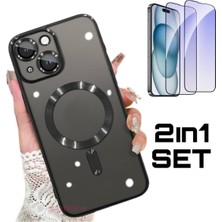 Happy Trend iPhone 15 Uyumlu Magsafe Destekli Şarjlı Kılıf + Nano Seramik Ekran Koruyucu Set | Kamera Mercek Koruma | iPhone 15 Kılıf Seti | Sert Arka Yüzey | Pc + Seramik - Siyah