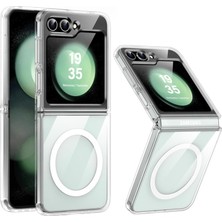 Happy Trend Samsung Galaxy Z Flip 5 Uyumlu Kamera Korumalı Magsafe Wireless Şarj Özellikli Sert Sararmaz Kristal Şeffaf Kılıf (Şeffaf, Samsung Galaxy Z Flip 5)