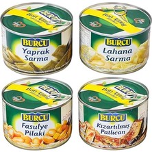 Mey İthalat 400 G Teneke Hazır Yemek Karma Paketi, 4'lü Set: Yaprak Sarma, Lahana Sarma, Fasulye Pilaki ve Kızartılmış Patlıcan