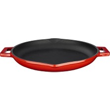Mey İthalat Metal Döküm Yuvarlak Kızartma Tavası, Metal Kulplu, 30 Cm, Kırmızı