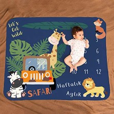 Mey İthalat Safari Macerası Temalı Fotoğraf Çekim Battaniyesi, Aylık ve Haftalık Bebek Hediyesi, 100X120 cm