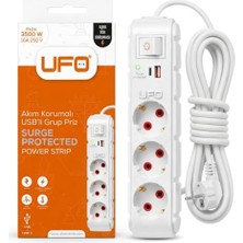 Mey İthalat Yeni 3'lü Akım Korumalı Grup Priz, 5 Metre Bakır Kablolu, 5V 2,4A USB ve Type-C Şarj, Anahtarlı Topraklı Priz, 16A 250V, Max 3500W, Sürekli Koruma, Aşırı Yük Koruması, 5m Beyaz