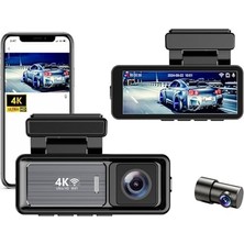 Mey İthalat Mını M6 Çift Lensli Wifi Gps Dash Kamera, 4K Ön Kamera ve 1080P Arka Kamera, Gece Görüşü, Park Modu, Geniş Açılı Lens, Döngüsel Kayıt, 128GB Sd Kart Desteği
