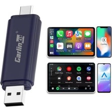 Mey İthalat iPhone ve Android Için Mını5 Pro Kablosuz Carplay Adaptörü, Tak ve Çalıştır, Otomatik Bağlantı, Siri Voice ve Google Voice, Kablolu Carplay ve Android Otomobil