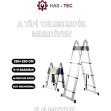 Mey İthalat 5,6 Metre Alüminyum Teleskopik Merdiven, A Tipi, 9+9 Basamaklı