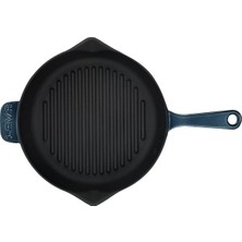 Lava Premium Serisi - Döküm Izgara Tavası, Yuvarlak, 28 Cm, Yekpare Saplı, Emaye, Majolik Gri