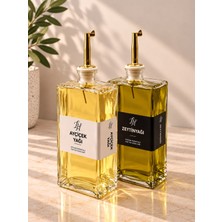 Lingo Home 2'li Şık Cam Yağdanlık SETI-750 Ml-Sızdırmaz-Zeytinyağı,ayçiçek Yağı,sirke-Etiket Hediyeli-5,5*9,5*27 cm -Metal Kapak