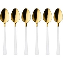 Mey İthalat 6 Adet Çay Kaşığı Seti, 18/10 Paslanmaz Çelik, Gold Beyaz, 11 Cm, 70 G