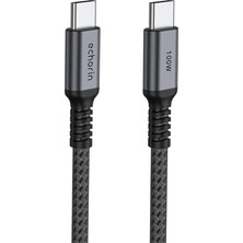 Mey İthalat 2 Metre Gri Type-C - Type-C Kablo, 100W 20V5A Şarj ve Veri Aktarımı, Çift Kat Örgü