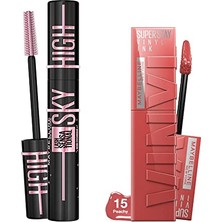 Mey İthalat Cosmic Black Maskara ve 15 Peachy Uzun Süre Kalıcı Likit Parlak Ruj Seti