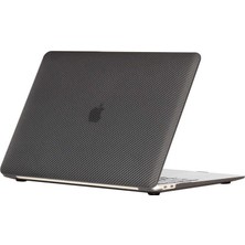 Mey İthalat Macbook Pro 13.3inç 2020 2021 A2338 A2251 A2289 ile Uyumlu Karbon Fiber Desenli Kapaklı Kılıf Siyah
