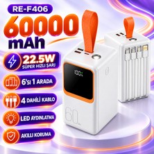 Piyatech 60000 Mah 22.5W Hızlı Şarj Powerbank 6 Çıkışlı Dahili 3 Kablolu LED Fenerli Dijital Göstergeli- RE-F406