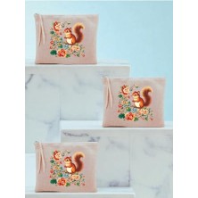 Mey İthalat Çiçek ve Sincap Baskılı 3'lü Makyaj Çantası 20X25 cm LH9382740235235123