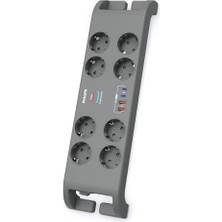 Mey İthalat SPN8180GA Akım Korumalı Priz, 8'li + 2x Usb-A 18W + 2x Usb-C 20W, 2m Kablo, Siyah