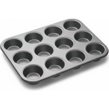 12'li Muffin & Cupcake Pişirme Kalıbı – Yapışmaz Kaplama, Isıya Dayanıklı Metal Fırın Te