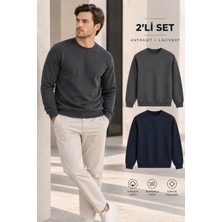 Polo State Erkek 2’li Set Bisiklet Yaka Basic Sweatshirt Antrasit & Lacivert
