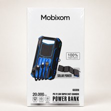 Mobixom 20.000 Mah Solar Powerbank 22,5W Hızlı Şarjlı, Dahili 4 Kablolu, LED Aydınlatmalı Taşınabilir Şarj Cihazı