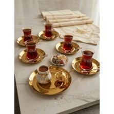 Paslanmaz Çelik Gold Yuvarlak 6 Adet Çay Tabağı Bardak Altlığı