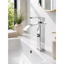 Parlak Krom Şelale Lavabo Bataryası | Paslanmaz Çelik | Sıcak-Soğuk Çift Giriş | Modern Banyo Musluğu Krom