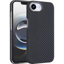Happy Trend iPhone 16E ile Uyumlu Kılıf Kevlar Desenli Karbon M-Safe Magnetik Şarj Vega-Msafe