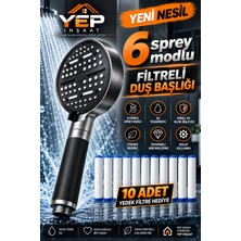 YEP İnşaat 10 Yedek Filtreli 6 Fonksiyonlu Yüksek Basınçlı Duş Başlığı