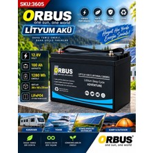Orbus 12,8V Volt 100 A Hamper Lityum Akü Ebatlar: 360X168X210MM