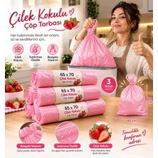 Kespack Büzgüllü Çilek Kokulu 45 Adet Çöp Poşeti 65X70 Büyük Boy Çöp Poşeti 3 Rulo