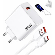 Berzel Tech Type-C 100 Watt Hızlı Şarj Aleti Adaptör Kablo Seti Tüm Cihazlar Için Uyumlu Beyaz