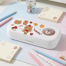 Mj Toys Sevimli Kawaii Figürlü Kalem Kutusu Çok Bölmeli Çift Katlı Büyük Kapasiteli Kalem Kutusu Sticker'lı Kalem Kutusu Sticker Yapıştırılabilir Kalemlik Sticker Kalemlik
