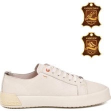 Luciano Bellini Krem Hakiki Deri Bağcıklı Kalın Rahat Tabanlı Erkek Casual Sneaker Ayakkabı 5404