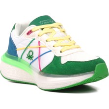 Benetton Beyaz-Yeşil Bağcıklı Rahat Hafif Köpük Tabanlı Kadın Sneaker BNI-10044 Z