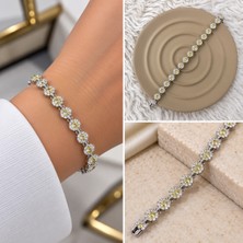 Fm 💎 Premium Parlak ve Şık Gümüş Renk Sarı Taşlı Su Yolu 316L Çelik Kadın Bileklik (~20cm)