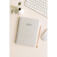 Lizy 2027 Günlük Spiralli Ajanda 17X24 cm Thermo Deri Kapak Açık Gri