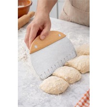 Senz Çelik Spatula Hamur Kesme Aparatı Kesici Kazıyıcı Pasta Şekillendiren Spatula Ahşap Saplı 16 cm