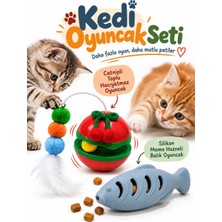 2’li Kedi Oyuncak Seti – Catnipli Toplu Hacıyatmaz Oyuncak + Silikon Mama Hazneli Balık Oyuncak