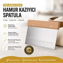 Senz Düz Ahşap Saplı Paslanmaz Çelik Hamur Kesici Spatula Ölçü Cetvelli Pizza Hamur Kazıyıcı