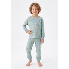 Pistyle Erkek Çocuk Aslan ve Timsah Baskılı %100 Pamuk Interlok Kumaş Uzun Kollu Pijama Takımı
