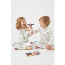 Pistyle Üniseks Çocuk Boyanabilir Desenli %100 Pamuk Süprem Kumaş Uzun Kollu Pijama Takımı