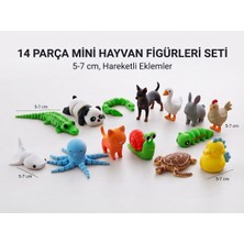 M&D Design 14 Parça Hareketli Eklemli Mini Hayvan Figürleri Seti, 3D Baskı Dekoratif ve Eğitici Oyuncak Seti
