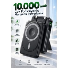 10.000 Mah Kablosuz Magsafe Özellikli Akıllı Saat Telefon Hızlı Şarj Çoklu Kablo Standlı Powerbank Güç Bankası