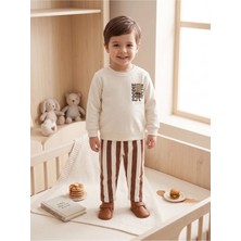 Deniva Kids Erkek Çocuk %100 Pamuklu Çizgili Pantolonlu Sweatshirt Kreş Takımı 2'li Set