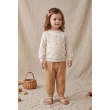 Deniva Kids Kiraz Nakışlı Sweatshirt Müslin Pantolonlu 2'li Alt Üst Takım