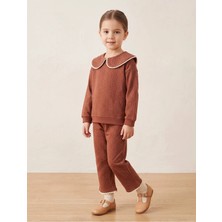Deniva Kids Kız Çocuk Kiremit Rengi Dantel Detaylı Bebe Yaka Desenli Alt Üst Takım