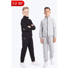 Fyk Kids Erkek Çocuk 2'li Dik Yaka Fermuarlı Beli Bağcıklı Lastik Paça Eşofman Takımı