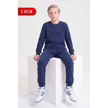 Fyk Kids 3 Iplik Düz Erkek Çocuk Çift Cepli Bisiklet Yaka Eşofman Takımı
