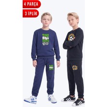 Fyk Kids 3 Iplik Baskılı Erkek Çocuk Çift Cepli Bisiklet Yaka 2'li Eşofman Takımı 4 Parça
