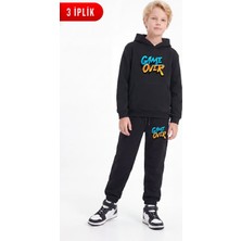 Fyk Kids 3 Iplik Baskılı Kışlık Kanguru Cepli Kapüşonlu Erkek Çocuk Eşofman Takımı